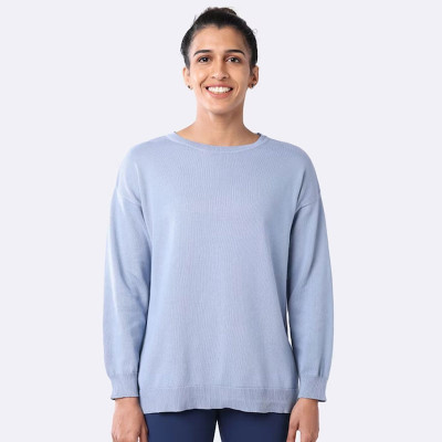 Women Navy At Ease Cotton Knit Half Sleeve Top