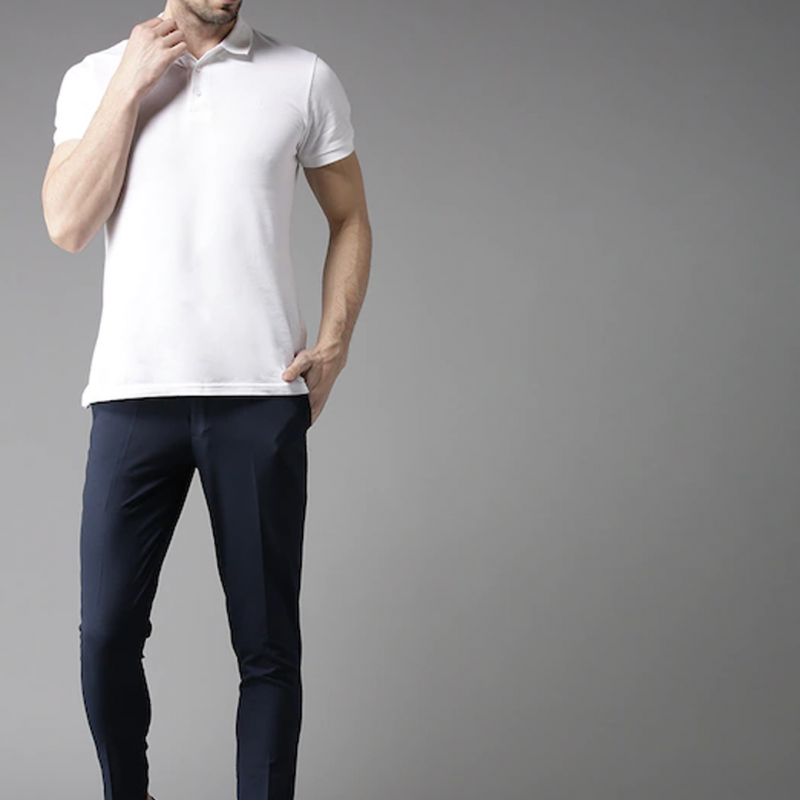 Men Navy Blue Tapered Fit Trousers