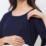 Navy Blue Colourblocked Maternity Nursing Fit & Flare Dress