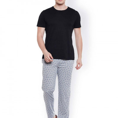 Men Grey Melange Printed Lounge Pants