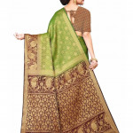 Olive Green & Brown Woven Design Zari Pure Silk Kanjeevaram Saree