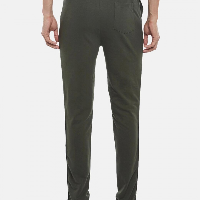 "Men Olive-Green Solid Pure Cotton Slim-Fit Track Pants "