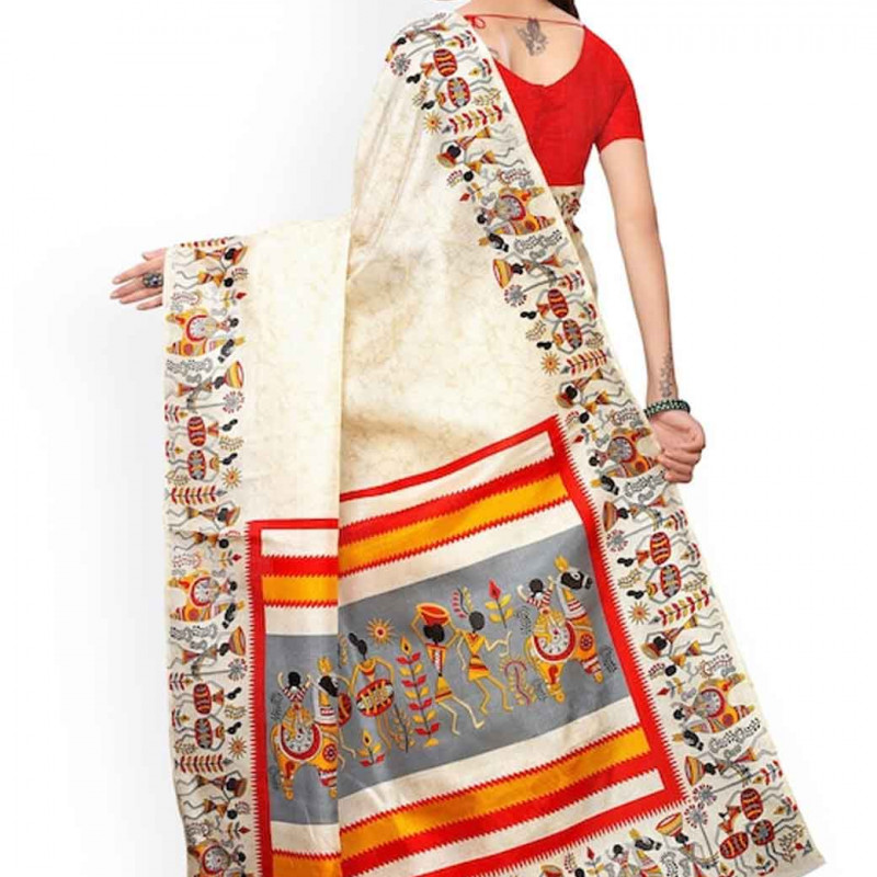 Off-White Khadi Silk Printed Khadi Saree