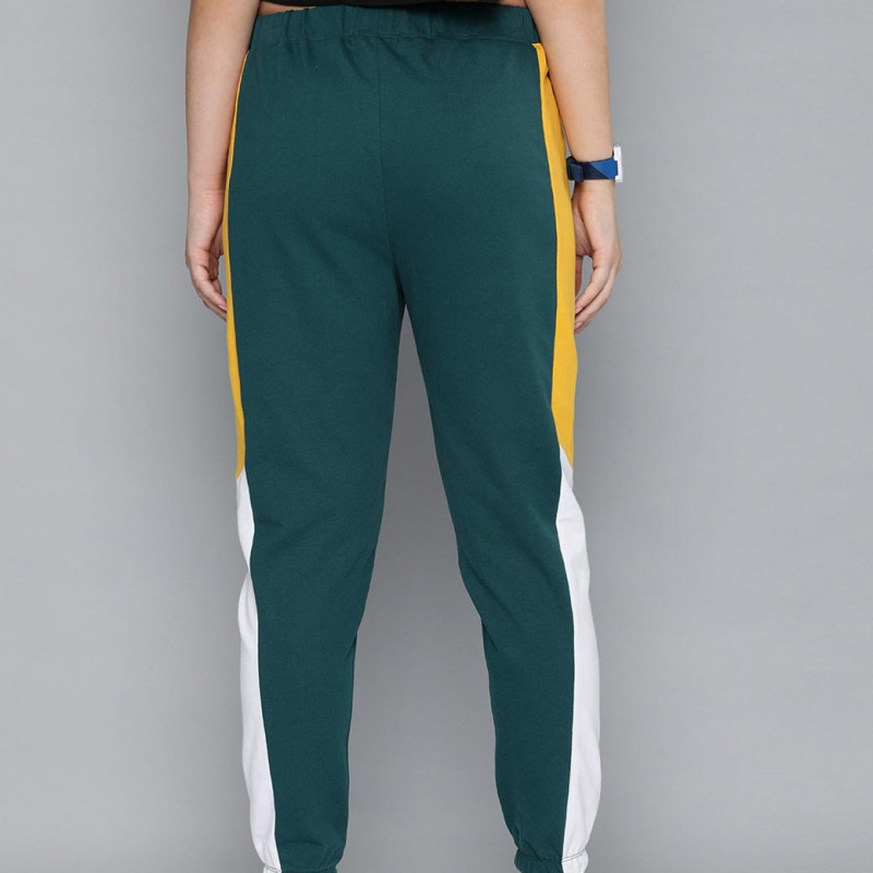 Women Green Solid Cropped Joggers With Side Panelling